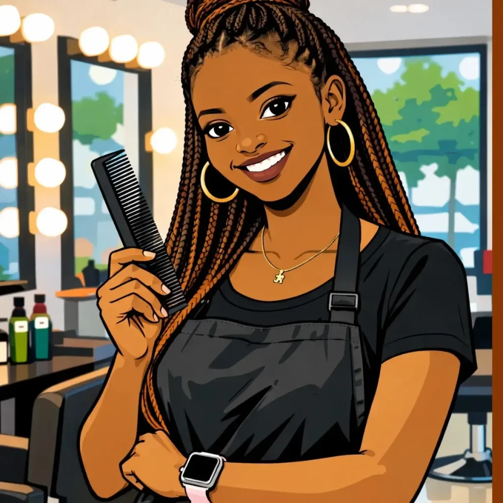 Illustrated portrait of Grace, Kendi’s salonist who adds warmth, style, and everyday Nairobi life detail to the Kendi Unfiltered series