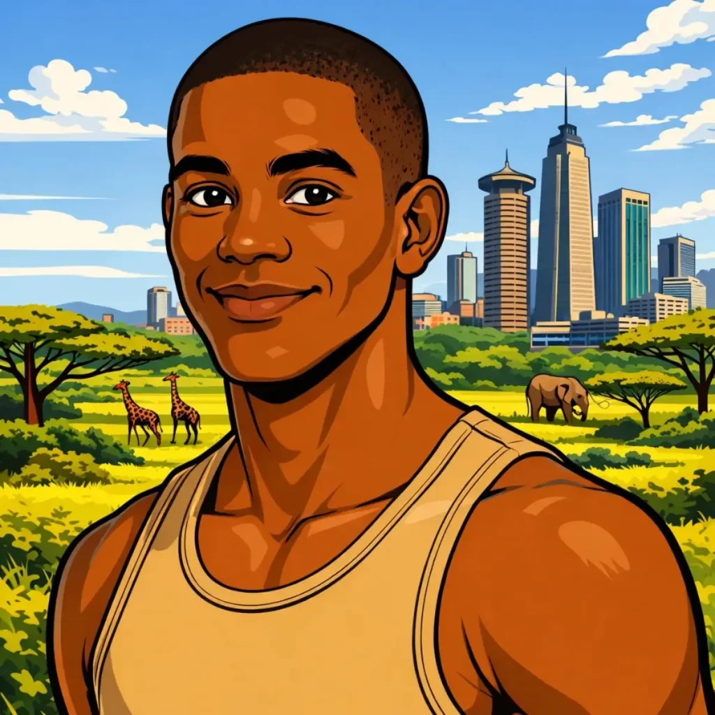 Illustration of Leo from Kendi Unfiltered, a confident Nairobi teen whose charm and timing complicate Kendi’s focus, blending romance, pressure, and emotional risk