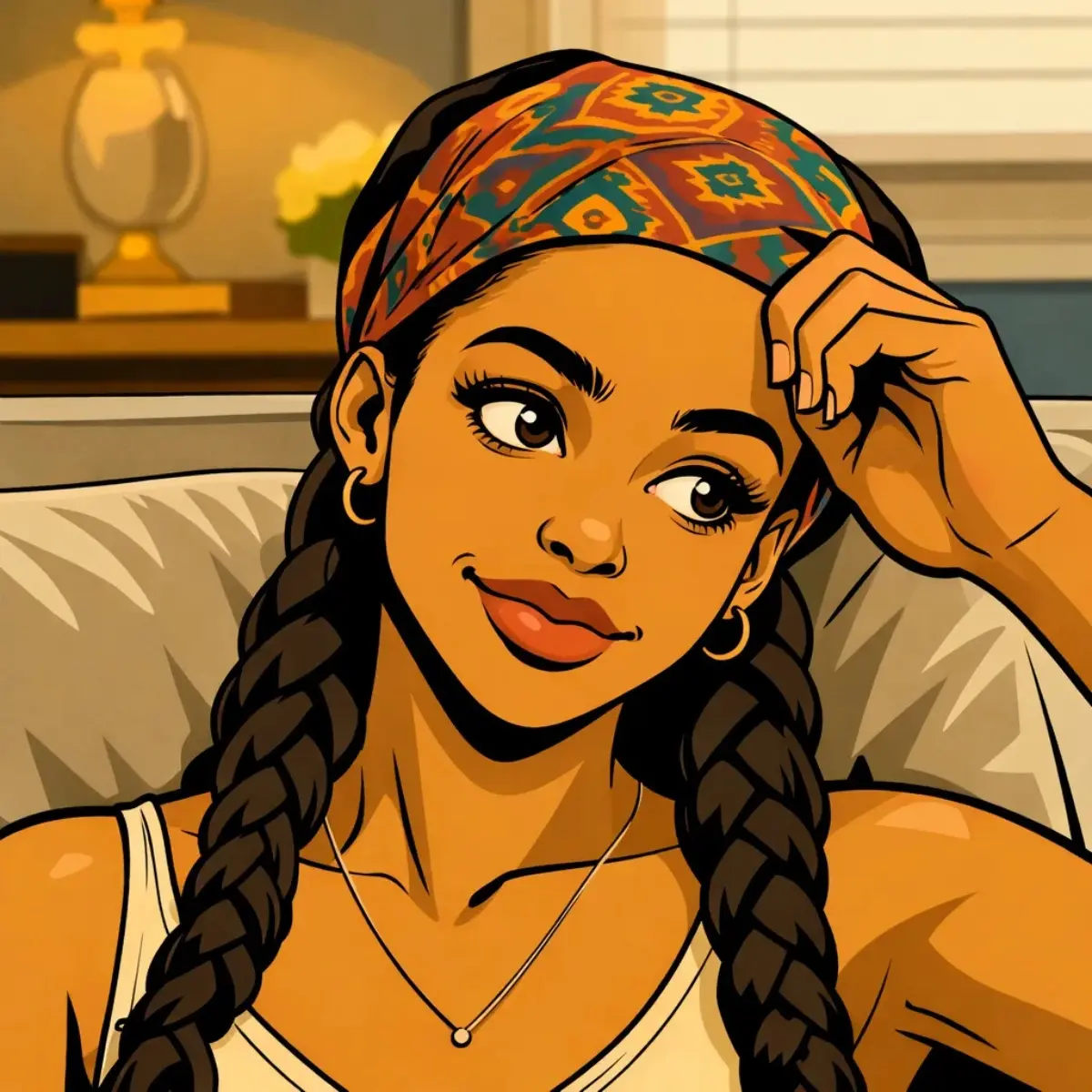 Illustrated portrait of Kendi, a teenage chess prodigy and protagonist of the Kendi Unfiltered young adult novel series